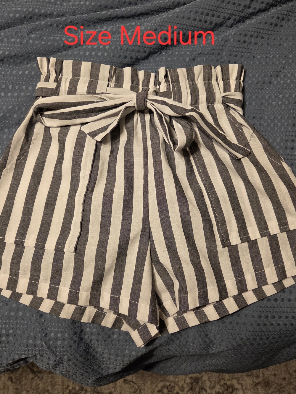 Striped Paperbag Waist Women's Shorts - Black & Cream